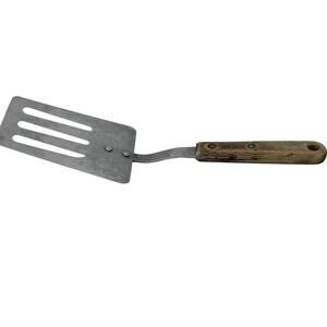 Vintage Robinson Knife Co Stainless Slotted Spatula Turner Flip Wood Handle USA